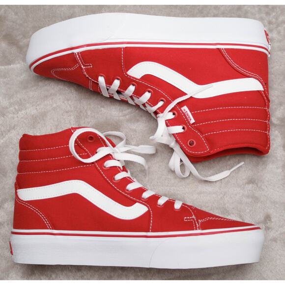 Vans Sk8 Hi Red White Platform Sneakers Skate Womens Size 10 Mens 8.5 NEW - Picture 3 of 16